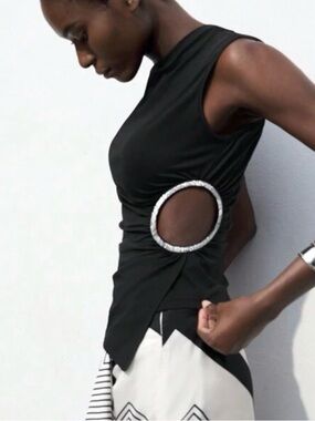 Black Sleeveless Tank with Decorative Side Ring